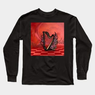 Wonderful harp with colorful flowers Long Sleeve T-Shirt